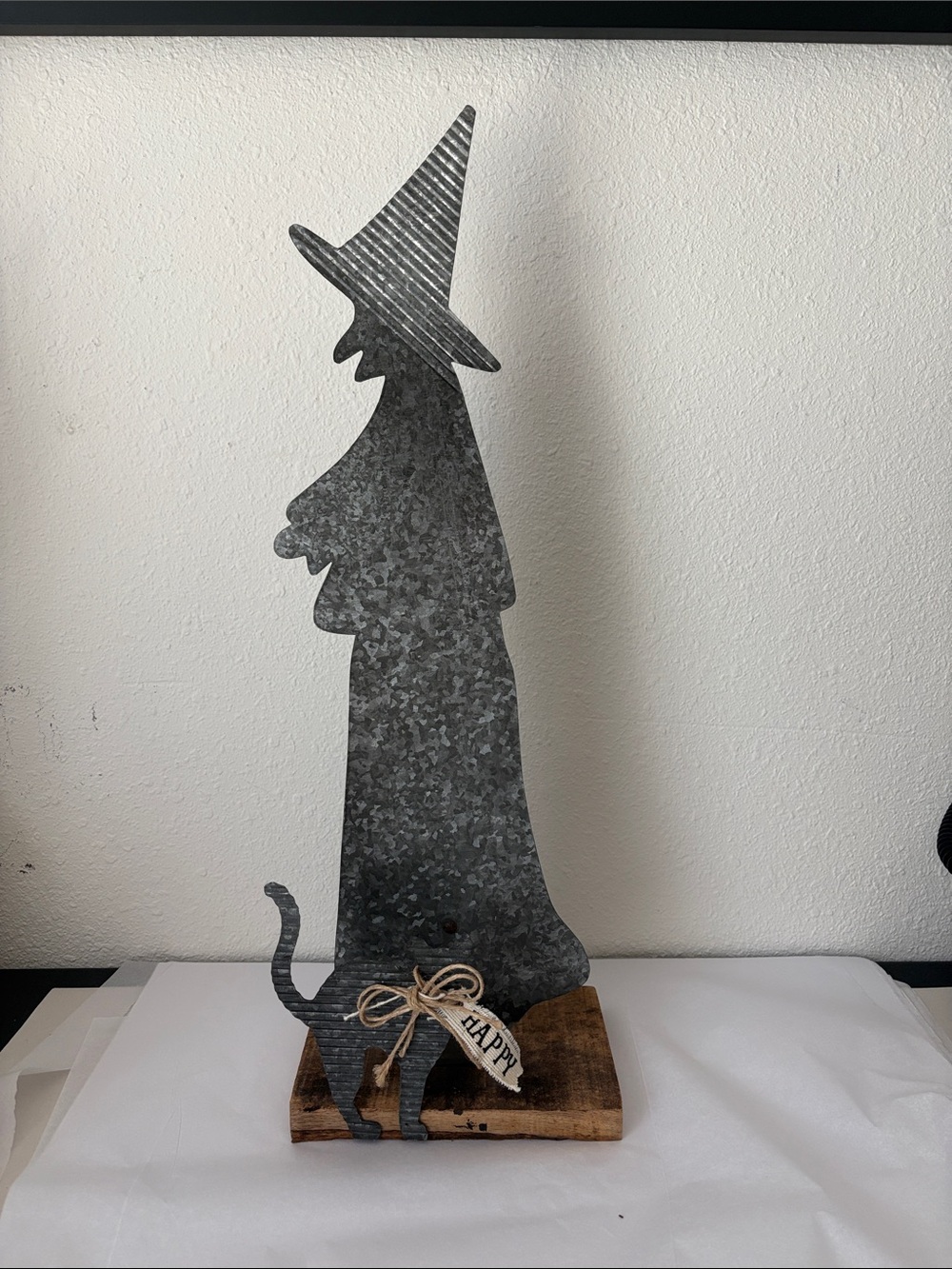 Mud Pie Galvanized Gray Witch Sculpture with Cat Accent